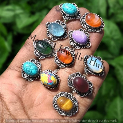Lote de joyas hechas a mano de anillos de piedras preciosas enchapados en plata de ley 925 turquesa y mezcla Foto 1 de 4