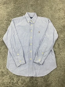 Ralph Lauren Shirt Boy 12 Blue Twill Classic Fit Flesh Pony Button Down Vtg 90s - Picture 1 of 9