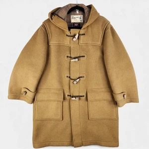 Vintage Tibbett Montgomery Duffle Coat Mens 44 US Tan Horn Toggle Flannel Lined - Picture 1 of 22