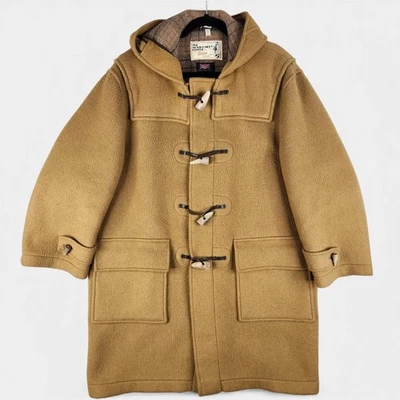 Vintage Tibbett Montgomery Duffle Coat Mens 44 US Tan Horn Toggle Flannel Lined - Image 1 of 4