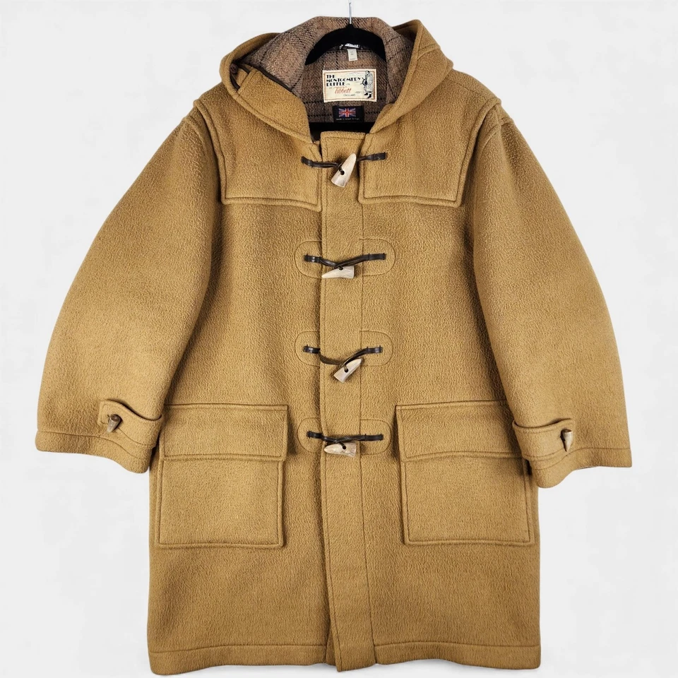 Vintage Tibbett Montgomery Duffle Coat Mens 44 US Tan Horn Toggle Flannel Lined - Image 1 of 4