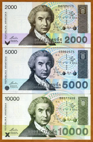 SET, Croatia, 2000;5000;10000 Dinara, 1992, P-23-24-25, UNC Cover