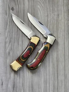 Lot of 2 PC! Heavy Duty Folding Knives , J2 Steel Blade American Densified Wood - Picture 1 of 6