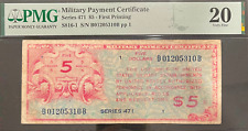 Series 471 $5 "Rare" First Printing Pmg 20 Vf Military Payment Cert. No Reserve