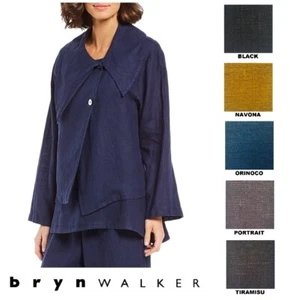 BRYN WALKER USA Heavy Linen GRACE JACKET Collar Long Sleeve Top S M L XL COLORS - Picture 1 of 13