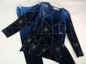 Alfred Dunner Velour Velvet Stretch Set Womens Sizes 14/10 Blue Pull On Comfort - Picture 1 of 18