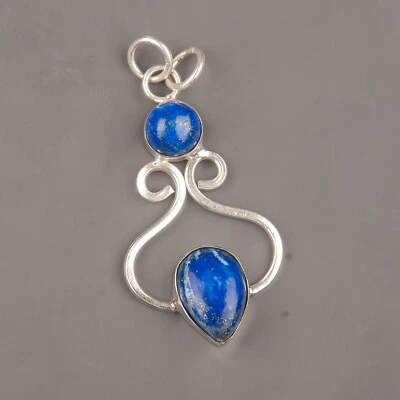 Pingente de prata esterlina 925 pedra preciosa lápis-lazúli natural feito à mão joias presentes - Imagem 1 de 4