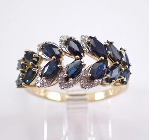 Yellow Gold Sapphire and Diamond Wedding Ring Anniversary Band Jewelry Gift - Picture 1 of 7