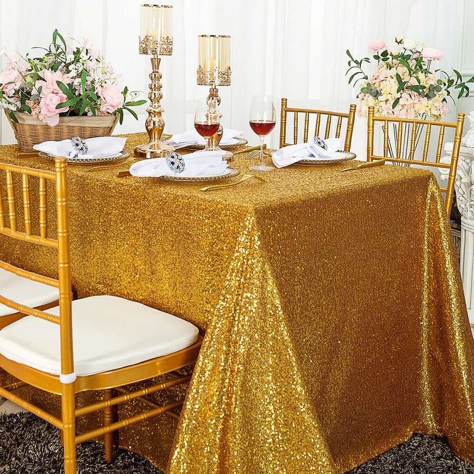 Wedding Linens Inc. 90" x 132" Rectangle Sequin Taffeta Tablecloths Table Covers - Image 1 of 1