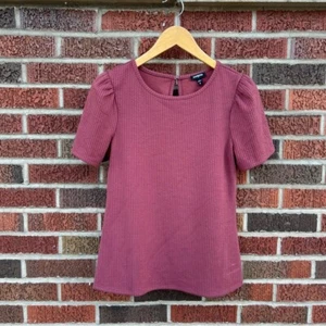 Express Mauve Dusty Pink Ribbed Puff Sleeve Short Sleeve Top - Picture 1 of 3