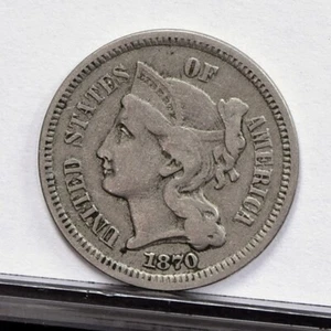1870 Three Cent Nickel 3CN, Triple Die Obv - Fine (#57021-H) - Picture 1 of 12