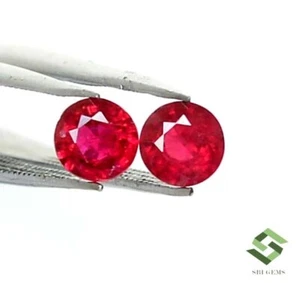 5.25 mm Certified Natural Ruby Round Cut Pair 1.38 CTS Mozambique Loose Gemstone - Picture 1 of 7