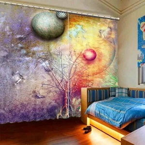 Blue Red Stereosphere 3D Curtain Blockout Photo Printing Curtains Drape Fabric - Picture 1 of 12