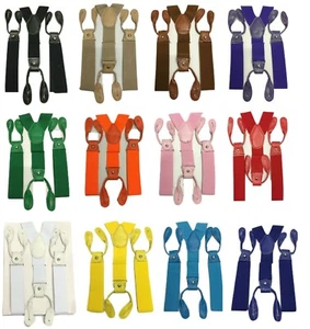 Mens Suspenders Braces with Clip & Syntheti Leather Button ON Strong 3.5 cm Wide - Picture 1 of 14