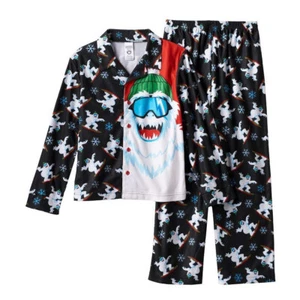 Abominable Snowman Pajama Set Boys Size XS 4 Yeti Snowboarding Mad Dog Pajamas - Picture 1 of 3