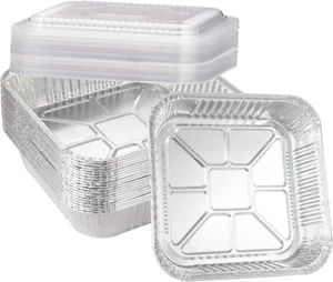 20pack-8 x 8 Square Baking Cake Pans with Plastic Dome Lids Disposable Aluminum - Picture 1 of 11