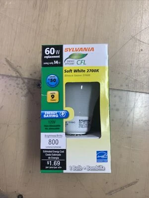 - Sylvania 60w = 14w CFL Light Bulb Energy Efficient 2700k  29680          #84 - Image 1 of 2
