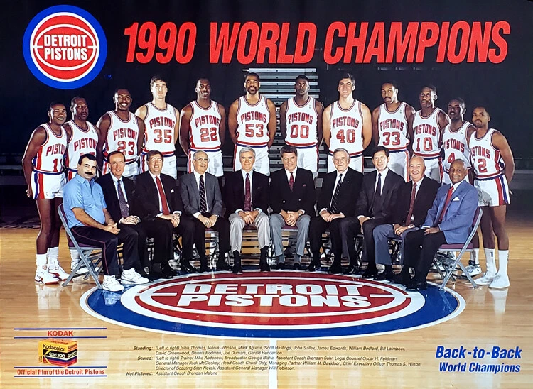 PÓSTER Detroit Pistons 1990 NBA CHAMPIONS Equipo Retrato De Colección Original 18x25 Foto 1 de 1
