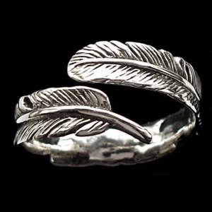 Eagle Feather Finger Ring .925 Solid Sterling Silver Adjustable Band L to R R006 - Picture 1 of 10