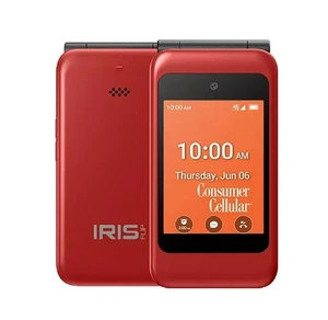 Iris Easy Flip 2.8" 8GB Storage Red Consumer Cellular Prepaid Cellphone - Picture 1 of 19