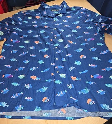 Nautica Mens 4XLT Button Down Shirt Fish Pattern Blue 100% Plus Size Tall Beach - Image 1 of 4