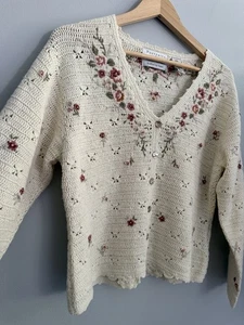 Vintage Portraits By Northern Isles Hand Open Knit Cardigan Sweater Women’s M - Picture 1 of 9