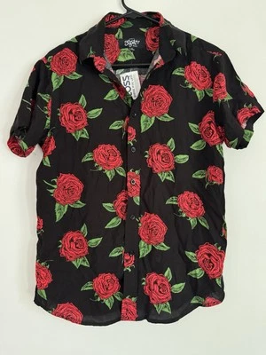 Eighty Eight Black Red Roses Short Sleeve Button Up Men’s Size S.   C4 - Image 1 of 4