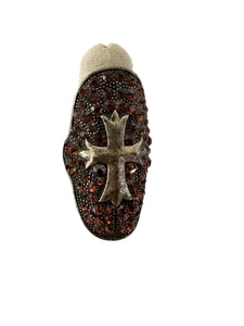 Large Cocktail Oval Amber Rhinestone Cross Stretch Ring Neiman Marcus KC - Picture 1 of 7