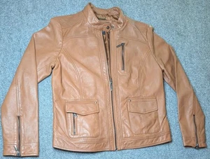 Bernardo 100% Real Leather Bomber Jacket Women's Size Large Brown Made In India - Picture 1 of 8