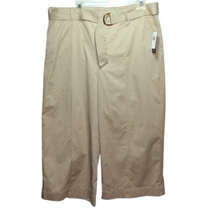 Lauren Ralph Lauren Womens Khaki Wide Leg Cropped Pants Plus Size 16 Belted - Picture 1 of 8