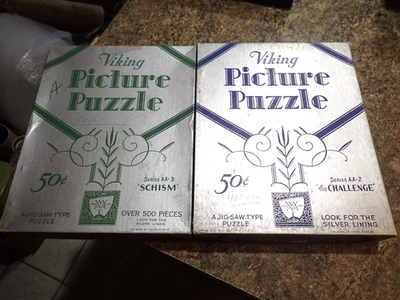 Lot of 2 Vintage Viking Picture Puzzle Series AA-2 & AA-3 Look for Silver Lining - Image 1 of 4