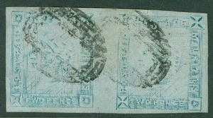SG 39 Mauritius 1859. 2d blue horizontal pair, worn impression on bluish paper.. - Picture 1 of 1