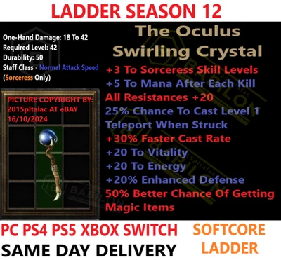 LADDER Oculus Sorc DIABLO 2 RESURRECTED ITEMS D2R ✅ PC PS4 PS5 XBOX SWITCH ✅ - Image 1 of 2
