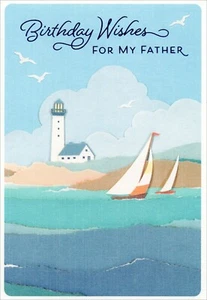 Herzliche ALLES GLÜCKLICHE GEBURTSTAG Karte FÜR VATER Segel Leuchtturm von Hallmark + Umschlag - Bild 1 von 5