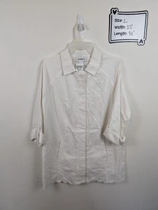 NEW Peck & Peck Women Size L White Linen Blend Eyelet Embroidered Shirt Jacket - Picture 1 of 5