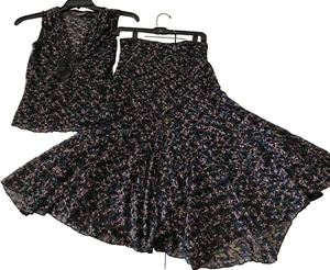 Bisou Bisou Multicolored Two-piece Top And Skirt Set Lace Dark Floral Print S - Picture 1 of 10