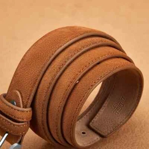 Men Belt Real Cow Leather Plaid Jeans Pin Buckle Luxury Genuine Leather Belt - Picture 1 of 23