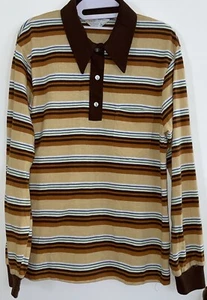 De Colección Preppy Años 70 JCPenney Polo Grunge Kurt Manga Larga Rayas Cuello Punta - Imagen 1 de 9