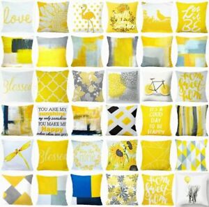 Yellow Throw Pillow Cover Decorative Abstract Gray White Bed Cushion Case 18x18"