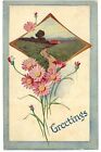 Pink Daisies, Pink Flowers And View Of Road Along The Fields, Greetings Postcard