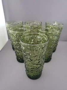 6 MCM Vintage Anchor Hocking Miano Green Avocado Flat Tumblers 12 ozs 5.5" Tall - Picture 1 of 5