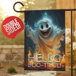 Halloween Garden Flag, Hello Boo-tiful Friendly Ghost Happy, Mom Gift for Her - Picture 1 of 13