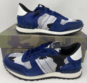 Valentino Garavani Rockrunner Men's Sneakers Blue Suede Camo EU 41 US 8 $590 - Picture 1 of 22