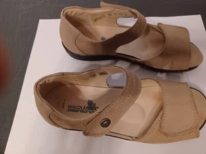 Waldlaufer Sandals Womens 8-9 Straps Low Heels Beige Leather Hook & Loop - Picture 1 of 4