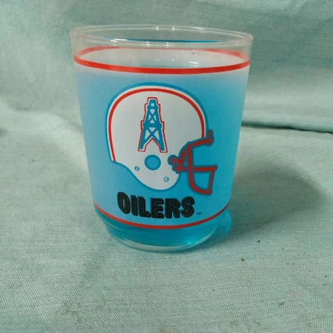 RARE Houston Oilers NFL Mobil Oil  Drinking or Rocks Glass Vintage Football 12oz Cover