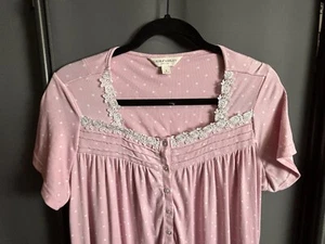 Laura Ashley Pink Lace Trim Floral Nightgown Pajamas Short Sleeve Buttons Small - Picture 1 of 13