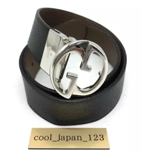 Authentic Gucci 449715 Black Leather Belt Double G Buckle Interlocking G 85/34 - Picture 1 of 24