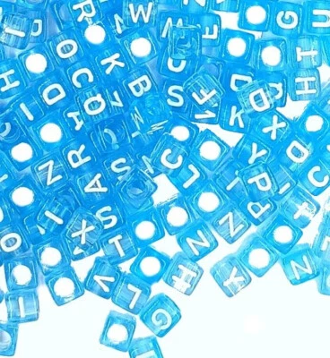 TAFFBEADS 500pcs 6mm cube transparent blue mixed letters acrylic alphabets beads DIY Craft