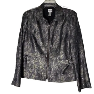 Chicos Blazer Womens Medium (1) Grey Metallic Glam Artsy Modern Academia Jacket - Picture 1 of 10