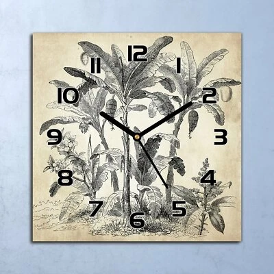 Horloge Murale En Verre moderne Vintage paumes noir et beige 30x30 - Photo 1/4